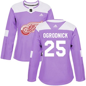 Women's Authentic Detroit Red Wings John Ogrodnick Purple Hockey Fights Cancer Practice Official Adidas Jersey