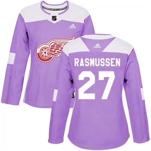 Women's Authentic Detroit Red Wings Michael Rasmussen Purple Hockey Fights Cancer Practice Official Adidas Jersey