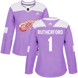 Women's Authentic Detroit Red Wings Jim Rutherford Purple Hockey Fights Cancer Practice Official Adidas Jersey