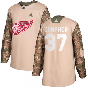 Youth Authentic Detroit Red Wings J.T. Compher Camo Veterans Day Practice Official Adidas Jersey
