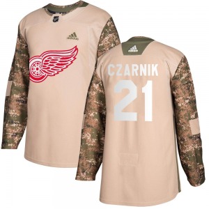 Youth Authentic Detroit Red Wings Austin Czarnik Camo Veterans Day Practice Official Adidas Jersey