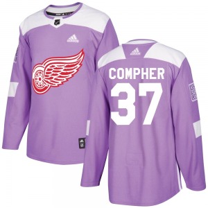 Youth Authentic Detroit Red Wings J.T. Compher Purple Hockey Fights Cancer Practice Official Adidas Jersey