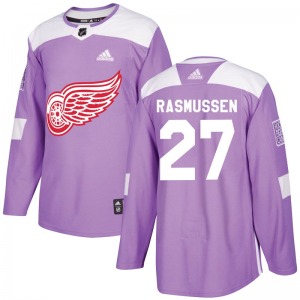 Youth Authentic Detroit Red Wings Michael Rasmussen Purple Hockey Fights Cancer Practice Official Adidas Jersey