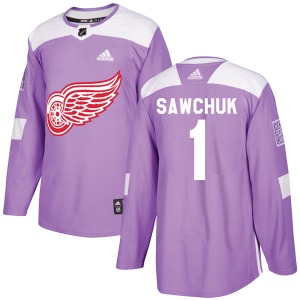 Youth Authentic Detroit Red Wings Terry Sawchuk Purple Hockey Fights Cancer Practice Official Adidas Jersey
