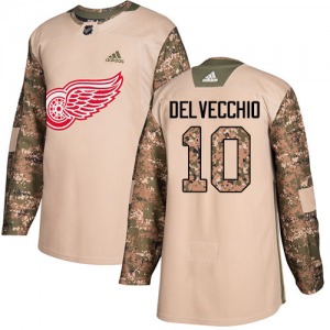 Youth Authentic Detroit Red Wings Alex Delvecchio Camo Veterans Day Practice Official Adidas Jersey
