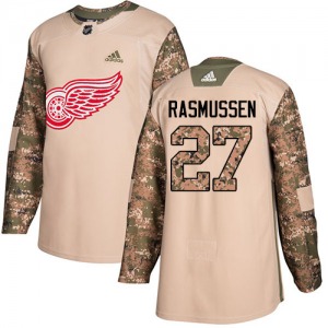 Youth Authentic Detroit Red Wings Michael Rasmussen Camo Veterans Day Practice Official Adidas Jersey