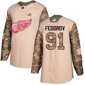 Adult Authentic Detroit Red Wings Sergei Fedorov Camo Veterans Day Practice Official Adidas Jersey