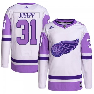 Youth Authentic Detroit Red Wings Curtis Joseph White/Purple Hockey Fights Cancer Primegreen Official Adidas Jersey