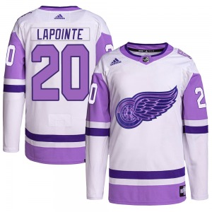 Youth Authentic Detroit Red Wings Martin Lapointe White/Purple Hockey Fights Cancer Primegreen Official Adidas Jersey