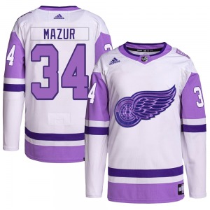 Youth Authentic Detroit Red Wings Carter Mazur White/Purple Hockey Fights Cancer Primegreen Official Adidas Jersey