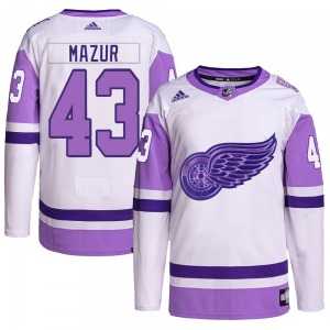 Youth Authentic Detroit Red Wings Carter Mazur White/Purple Hockey Fights Cancer Primegreen Official Adidas Jersey