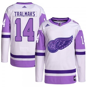 Youth Authentic Detroit Red Wings Eduards Tralmaks White/Purple Hockey Fights Cancer Primegreen Official Adidas Jersey