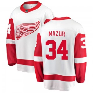 Adult Breakaway Detroit Red Wings Carter Mazur White Away Official Fanatics Branded Jersey
