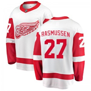 Adult Breakaway Detroit Red Wings Michael Rasmussen White Away Official Fanatics Branded Jersey