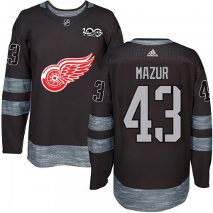 Adult Authentic Detroit Red Wings Carter Mazur Black 1917-2017 100th Anniversary Official Jersey