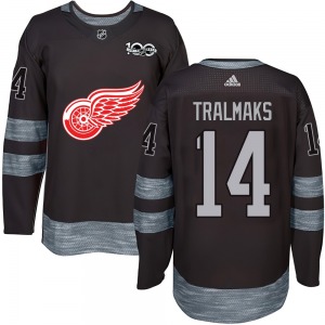 Adult Authentic Detroit Red Wings Eduards Tralmaks Black 1917-2017 100th Anniversary Official Jersey