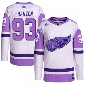 Adult Authentic Detroit Red Wings Johan Franzen White/Purple Hockey Fights Cancer Primegreen Official Adidas Jersey