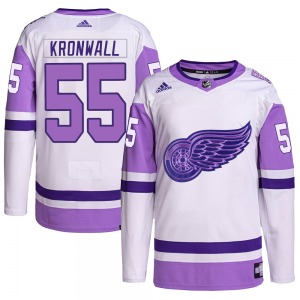 Adult Authentic Detroit Red Wings Niklas Kronwall White/Purple Hockey Fights Cancer Primegreen Official Adidas Jersey