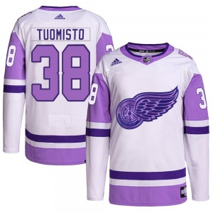 Adult Authentic Detroit Red Wings Antti Tuomisto White/Purple Hockey Fights Cancer Primegreen Official Adidas Jersey