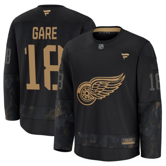 Youth Premium Detroit Red Wings Danny Gare Black 2024 Military Appreciation Practice Official Fanatics Jersey