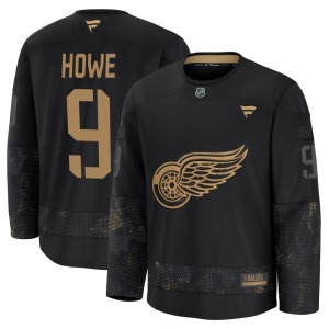 Youth Premium Detroit Red Wings Gordie Howe Black 2024 Military Appreciation Practice Official Fanatics Jersey