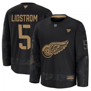 Youth Premium Detroit Red Wings Nicklas Lidstrom Black 2024 Military Appreciation Practice Official Fanatics Jersey