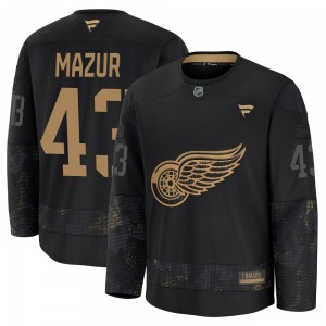 Youth Premium Detroit Red Wings Carter Mazur Black 2024 Military Appreciation Practice Official Fanatics Jersey