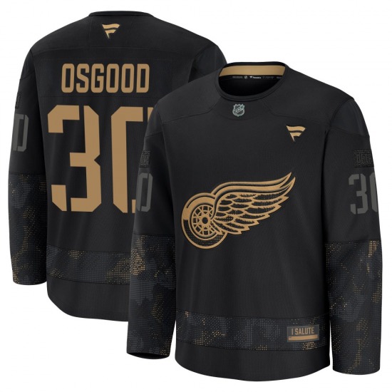 Youth Premium Detroit Red Wings Chris Osgood Black 2024 Military Appreciation Practice Official Fanatics Jersey