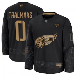 Youth Premium Detroit Red Wings Eduards Tralmaks Black 2024 Military Appreciation Practice Official Fanatics Jersey