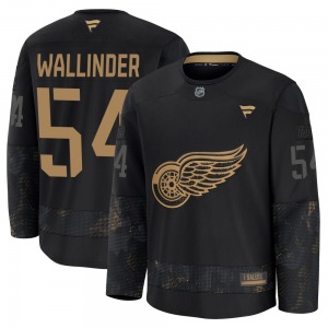 Youth Premium Detroit Red Wings William Wallinder Black 2024 Military Appreciation Practice Official Fanatics Jersey