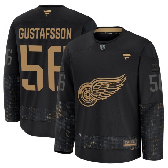 Adult Premium Detroit Red Wings Erik Gustafsson Black 2024 Military Appreciation Practice Official Fanatics Jersey