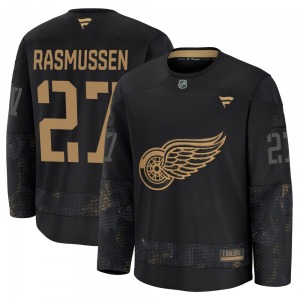 Adult Premium Detroit Red Wings Michael Rasmussen Black 2024 Military Appreciation Practice Official Fanatics Jersey