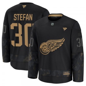 Adult Premium Detroit Red Wings Greg Stefan Black 2024 Military Appreciation Practice Official Fanatics Jersey