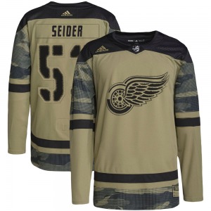 Adult Authentic Detroit Red Wings Moritz Seider Camo Military Appreciation Practice Official Adidas Jersey