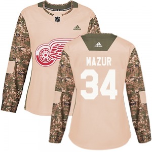 Women's Authentic Detroit Red Wings Carter Mazur Camo Veterans Day Practice Official Adidas Jersey