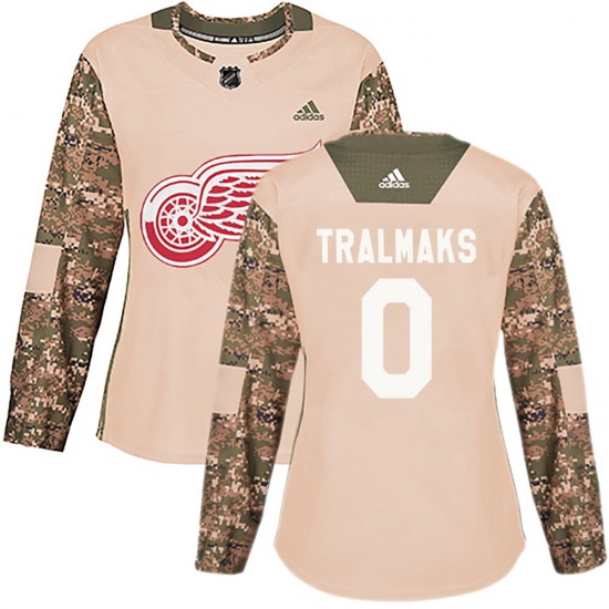 Women's Authentic Detroit Red Wings Eduards Tralmaks Camo Veterans Day Practice Official Adidas Jersey