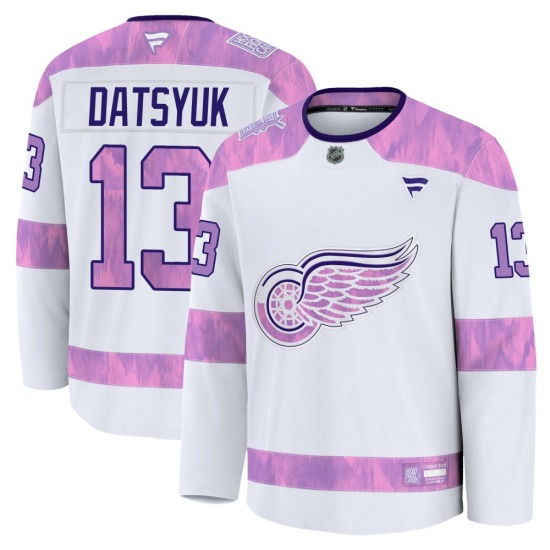 Adult Premium Detroit Red Wings Pavel Datsyuk White 2024 Hockey Fights Cancer Practice Official Fanatics Jersey