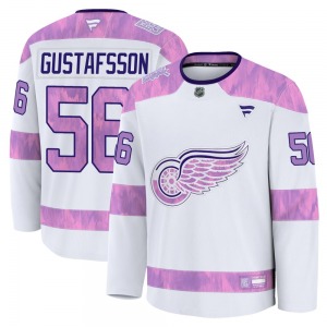 Adult Premium Detroit Red Wings Erik Gustafsson White 2024 Hockey Fights Cancer Practice Official Fanatics Jersey