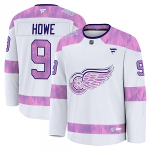 Adult Premium Detroit Red Wings Gordie Howe White 2024 Hockey Fights Cancer Practice Official Fanatics Jersey
