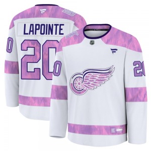 Adult Premium Detroit Red Wings Martin Lapointe White 2024 Hockey Fights Cancer Practice Official Fanatics Jersey