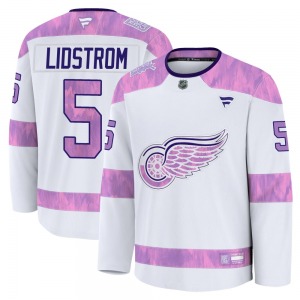 Adult Premium Detroit Red Wings Nicklas Lidstrom White 2024 Hockey Fights Cancer Practice Official Fanatics Jersey