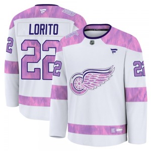 Adult Premium Detroit Red Wings Matthew Lorito White 2024 Hockey Fights Cancer Practice Official Fanatics Jersey