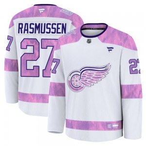 Adult Premium Detroit Red Wings Michael Rasmussen White 2024 Hockey Fights Cancer Practice Official Fanatics Jersey