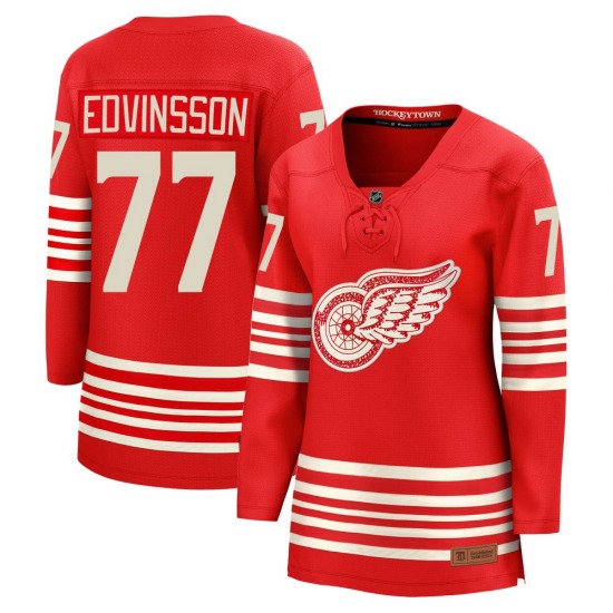 Women's Breakaway Detroit Red Wings Simon Edvinsson Red Centennial Official Fanatics Jersey