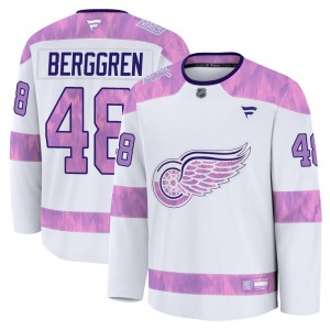 Youth Premium Detroit Red Wings Jonatan Berggren White 2024 Hockey Fights Cancer Practice Official Fanatics Jersey