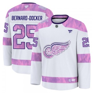 Youth Premium Detroit Red Wings Jacob Bernard-Docker White 2024 Hockey Fights Cancer Practice Official Fanatics Jersey