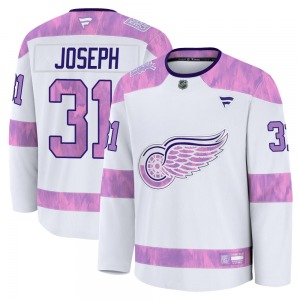 Youth Premium Detroit Red Wings Curtis Joseph White 2024 Hockey Fights Cancer Practice Official Fanatics Jersey