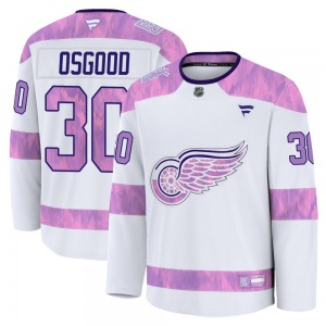 Youth Premium Detroit Red Wings Chris Osgood White 2024 Hockey Fights Cancer Practice Official Fanatics Jersey