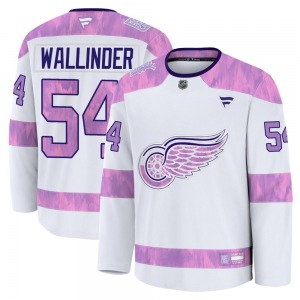 Youth Premium Detroit Red Wings William Wallinder White 2024 Hockey Fights Cancer Practice Official Fanatics Jersey