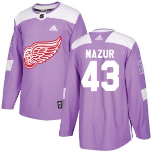 Adult Authentic Detroit Red Wings Carter Mazur Purple Hockey Fights Cancer Practice Official Adidas Jersey